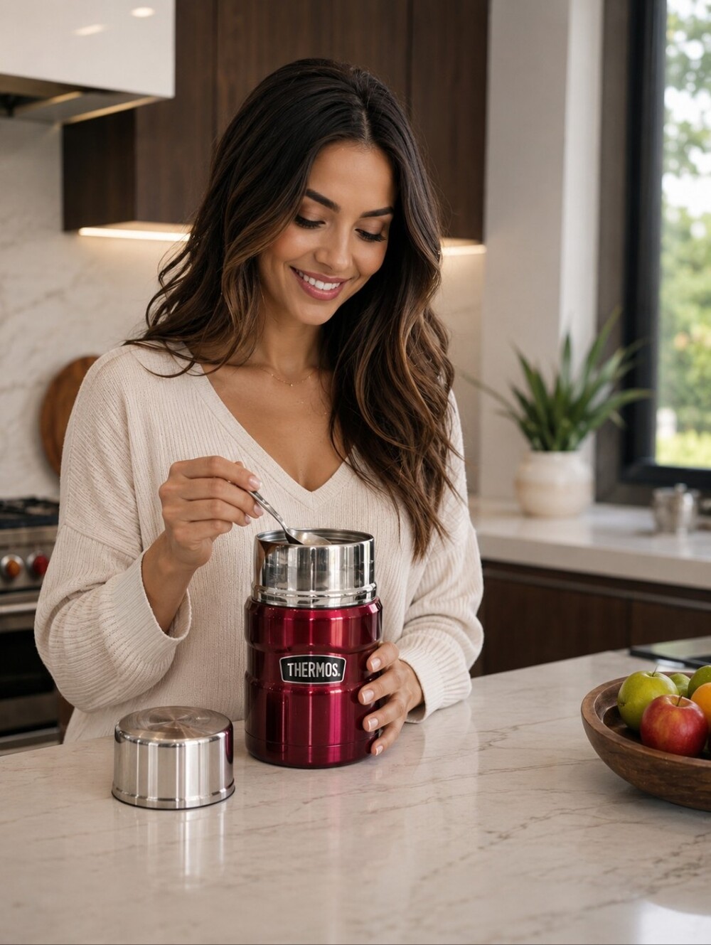 Thermos Burgundy Insulated Food Jar with Stainless Accents